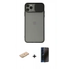 MARSİLYAN™- iPhone 11 Pro Kılıf Vadi Çizgi - Siyah 3D Antistatik Hayalet Cam Ekran Koruyucu + Renkli Kamera Lens Koruma Cam - SI