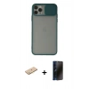 MARSİLYAN™- iPhone 11 Pro Kılıf Vadi Çizgi - Siyah 3D Antistatik Hayalet Cam Ekran Koruyucu + Renkli Kamera Lens Koruma Cam - SI
