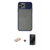 MARSİLYAN™- iPhone 11 Pro Kılıf Vadi Çizgi - Siyah 3D Antistatik Hayalet Cam Ekran Koruyucu + Renkli Kamera Lens Koruma Cam - YL