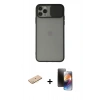 MARSİLYAN™- iPhone 11 Pro Kılıf Vadi Çizgi - Siyah 3D Antistatik Mat Seramik Nano Ekran Koruyucu + Sarı Renkli Kamera Lens Koruma Cam