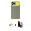 MARSİLYAN™- iPhone 11 Pro Kılıf Vadi Çizgi - Siyah 3D Antistatik Mat Seramik Nano Ekran Koruyucu + Sarı Renkli Kamera Lens Koruma Cam