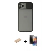 MARSİLYAN™- iPhone 11 Pro Kılıf Vadi Çizgi - Siyah 3D Antistatik Mat Seramik Nano Ekran Koruyucu + Turuncu Renkli Kamera Lens Koruma Cam