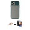 MARSİLYAN™- iPhone 11 Pro Kılıf Vadi Çizgi - Siyah 3D Antistatik Mat Seramik Nano Ekran Koruyucu + Turuncu Renkli Kamera Lens Koruma Cam