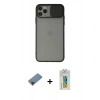 MARSİLYAN™- iPhone 11 Pro Kılıf Vadi Çizgi - Siyah Polymer Nano Ekran Koruyucu + Metal Kamera Lens Koruma Cam - KI