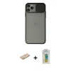 MARSİLYAN™- iPhone 11 Pro Kılıf Vadi Çizgi - Siyah Polymer Nano Ekran Koruyucu + Renkli Kamera Lens Koruma Cam - PE