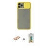 MARSİLYAN™- iPhone 11 Pro Kılıf Vadi Çizgi - Siyah Polymer Nano Ekran Koruyucu + Renkli Kamera Lens Koruma Cam - TU