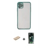 MARSİLYAN™- iPhone 11 Pro Kılıf Vadi Minimal - Şeffaf 360 Full Body Arka Koruyucu + Renkli Kamera Lens Koruma Cam - PE