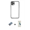 MARSİLYAN™- iPhone 11 Pro Kılıf Vadi Minimal - Şeffaf Pasifik Cam Ekran Koruyucu + Metal Kamera Lens Koruma Cam - KI