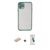 MARSİLYAN™- iPhone 11 Pro Kılıf Vadi Minimal - Şeffaf Pasifik Cam Ekran Koruyucu + Renkli Kamera Lens Koruma Cam - TU