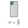 MARSİLYAN™- iPhone 11 Pro Kılıf Vadi Minimal - Şeffaf Pasifik Cam Ekran Koruyucu + Renkli Kamera Lens Koruma Cam - PE