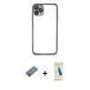 MARSİLYAN™- iPhone 11 Pro Kılıf Vadi Minimal - Şeffaf Pasifik Cam Ekran Koruyucu + Shine Kamera Lens Koruma Cam - PE