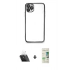 MARSİLYAN™- iPhone 11 Pro Kılıf Vadi Minimal - Siyah 20D Premium Cam Ekran Koruyucu + Kamera Lens Koruma Cam - SF