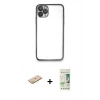 MARSİLYAN™- iPhone 11 Pro Kılıf Vadi Minimal - Siyah 20D Premium Cam Ekran Koruyucu + Renkli Kamera Lens Koruma Cam - SI