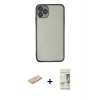 MARSİLYAN™- iPhone 11 Pro Kılıf Vadi Minimal - Siyah 20D Premium Cam Ekran Koruyucu + Renkli Kamera Lens Koruma Cam - SI