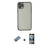MARSİLYAN™- iPhone 11 Pro Kılıf Vadi Minimal - Siyah 34D Hayalet Izgaralı Cam + Shine Kamera Lens Koruma Cam - GI