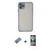 MARSİLYAN™- iPhone 11 Pro Kılıf Vadi Minimal - Siyah 34D Hayalet Izgaralı Cam + Shine Kamera Lens Koruma Cam - GI