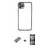 MARSİLYAN™- iPhone 11 Pro Kılıf Vadi Minimal - Siyah 34D Hayalet Izgaralı Cam + Shine Kamera Lens Koruma Cam - GI