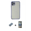 MARSİLYAN™- iPhone 11 Pro Kılıf Vadi Minimal - Siyah 34D Hayalet Izgaralı Cam + Shine Kamera Lens Koruma Cam - GI