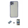 MARSİLYAN™- iPhone 11 Pro Kılıf Vadi Minimal - Siyah 34D Hayalet Izgaralı Cam + Gümüş Shine Kamera Lens Koruma Cam