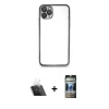 MARSİLYAN™- iPhone 11 Pro Kılıf Vadi Minimal - Siyah 34D Hayalet Izgaralı Cam + Kamera Lens Koruma Cam - SF