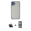 MARSİLYAN™- iPhone 11 Pro Kılıf Vadi Minimal - Siyah 34D Hayalet Izgaralı Cam + Kamera Lens Koruma Cam - SF