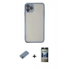 MARSİLYAN™- iPhone 11 Pro Kılıf Vadi Minimal - Siyah 34D Hayalet Izgaralı Cam + Shine Kamera Lens Koruma Cam - SABE