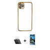 MARSİLYAN™- iPhone 11 Pro Kılıf Vadi Minimal - Siyah 34D Izgaralı Cam + Kamera Lens Koruma Cam - SF