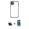 MARSİLYAN™- iPhone 11 Pro Kılıf Vadi Minimal - Siyah 34D Izgaralı Cam + Kamera Lens Koruma Cam - SF