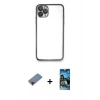 MARSİLYAN™- iPhone 11 Pro Kılıf Vadi Minimal - Siyah 34D Izgaralı Cam + Metal Kamera Lens Koruma Cam - KI