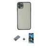 MARSİLYAN™- iPhone 11 Pro Kılıf Vadi Minimal - Siyah 34D Izgaralı Cam + Shine Kamera Lens Koruma Cam - PE