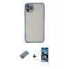 MARSİLYAN™- iPhone 11 Pro Kılıf Vadi Minimal - Siyah 34D Izgaralı Cam + Shine Kamera Lens Koruma Cam - PE