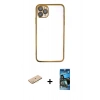 MARSİLYAN™- iPhone 11 Pro Kılıf Vadi Minimal - Siyah 34D Izgaralı Cam + Renkli Kamera Lens Koruma Cam - PE