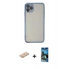 MARSİLYAN™- iPhone 11 Pro Kılıf Vadi Minimal - Siyah 34D Izgaralı Cam + Renkli Kamera Lens Koruma Cam - SI