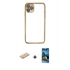 MARSİLYAN™- iPhone 11 Pro Kılıf Vadi Minimal - Siyah 34D Izgaralı Cam + Renkli Kamera Lens Koruma Cam - SI