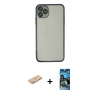 MARSİLYAN™- iPhone 11 Pro Kılıf Vadi Minimal - Siyah 34D Izgaralı Cam + Renkli Kamera Lens Koruma Cam - TU