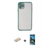 MARSİLYAN™- iPhone 11 Pro Kılıf Vadi Minimal - Siyah 34D Izgaralı Cam + Renkli Kamera Lens Koruma Cam - YL