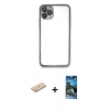 MARSİLYAN™- iPhone 11 Pro Kılıf Vadi Minimal - Siyah 34D Izgaralı Cam + Renkli Kamera Lens Koruma Cam - YL