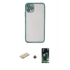 MARSİLYAN™- iPhone 11 Pro Kılıf Vadi Minimal - Siyah 360 Mat Full Body Arka Koruyucu + Renkli Kamera Lens Koruma Cam - YL