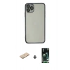 MARSİLYAN™- iPhone 11 Pro Kılıf Vadi Minimal - Siyah 360 Mat Full Body Arka Koruyucu + Renkli Kamera Lens Koruma Cam - YL