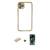 MARSİLYAN™- iPhone 11 Pro Kılıf Vadi Minimal - Siyah 360 Mat Full Body Arka Koruyucu + Renkli Kamera Lens Koruma Cam - YL