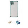 MARSİLYAN™- iPhone 11 Pro Kılıf Vadi Minimal - Siyah 3D Antistatik Cam Ekran Koruyucu + Renkli Kamera Lens Koruma Cam - PE