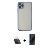 MARSİLYAN™- iPhone 11 Pro Kılıf Vadi Minimal - Siyah 3D Antistatik Hayalet Cam Ekran Koruyucu + Kamera Lens Koruma Cam - SF
