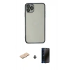 MARSİLYAN™- iPhone 11 Pro Kılıf Vadi Minimal - Siyah 3D Antistatik Hayalet Cam Ekran Koruyucu + Renkli Kamera Lens Koruma Cam - MI