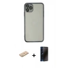 MARSİLYAN™- iPhone 11 Pro Kılıf Vadi Minimal - Siyah 3D Antistatik Hayalet Cam Ekran Koruyucu + Renkli Kamera Lens Koruma Cam - SI