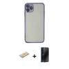 MARSİLYAN™- iPhone 11 Pro Kılıf Vadi Minimal - Siyah 3D Antistatik Hayalet Cam Ekran Koruyucu + Renkli Kamera Lens Koruma Cam - SI