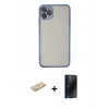 MARSİLYAN™- iPhone 11 Pro Kılıf Vadi Minimal - Siyah 3D Antistatik Hayalet Cam Ekran Koruyucu + Renkli Kamera Lens Koruma Cam - SI