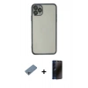 MARSİLYAN™- iPhone 11 Pro Kılıf Vadi Minimal - Siyah 3D Antistatik Hayalet Cam Ekran Koruyucu + Shine Kamera Lens Koruma Cam - SABE