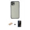 MARSİLYAN™- iPhone 11 Pro Kılıf Vadi Minimal - Siyah 3D Antistatik Hayalet Cam Ekran Koruyucu + Renkli Kamera Lens Koruma Cam - TU