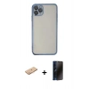 MARSİLYAN™- iPhone 11 Pro Kılıf Vadi Minimal - Siyah 3D Antistatik Hayalet Cam Ekran Koruyucu + Renkli Kamera Lens Koruma Cam - TU