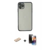 MARSİLYAN™- iPhone 11 Pro Kılıf Vadi Minimal - Siyah 3D Antistatik Mat Seramik Nano Ekran Koruyucu + Renkli Kamera Lens Koruma Cam - MI